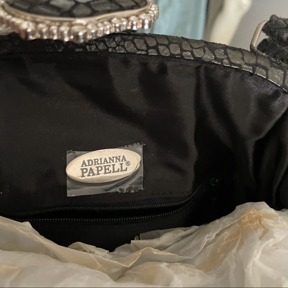 Adrianna papell black velvet handbag with snakeskin trim - Picture 9 of 11